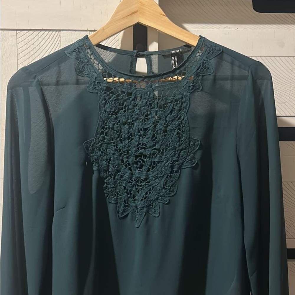 Forever 21 Green Embellished Long Sleeve Blouse